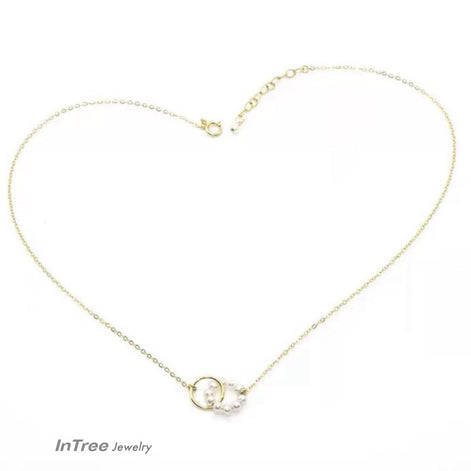 14K Gold Filled Double  Circle Design Pearl Necklace