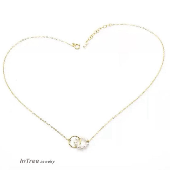 14K Gold Filled Double  Circle Design Pearl Necklace
