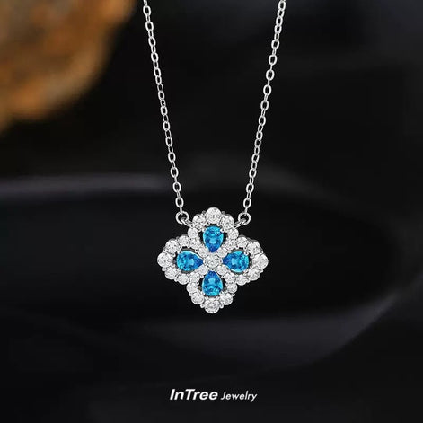 S925 Sterling Silver FLC Blue Diamond Necklace