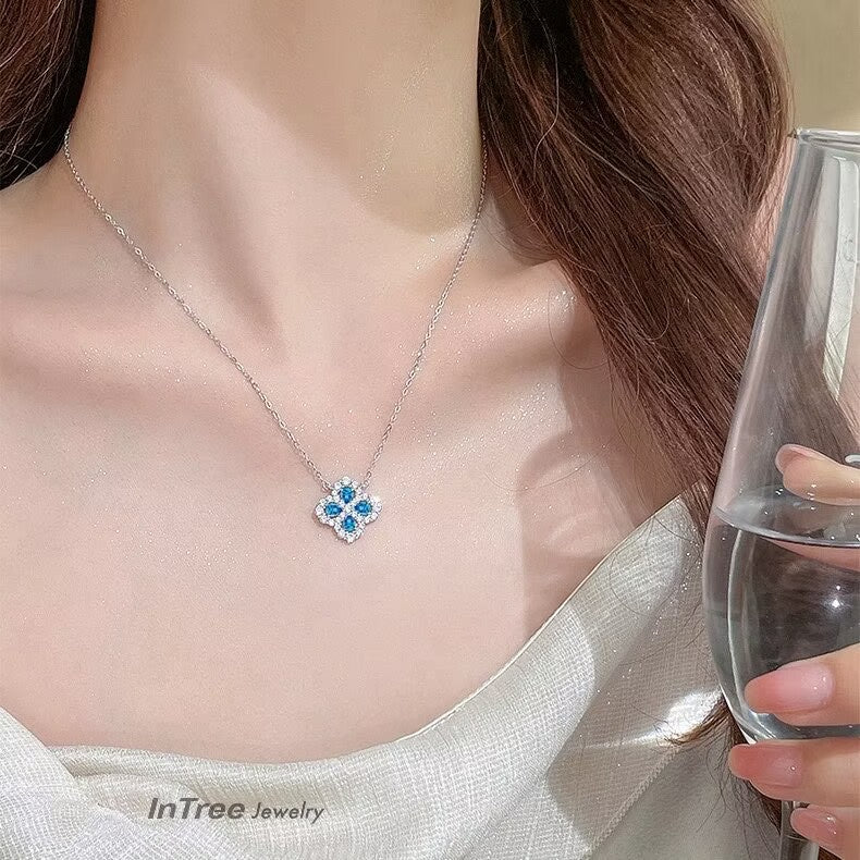 S925 Sterling Silver FLC Blue Diamond Necklace