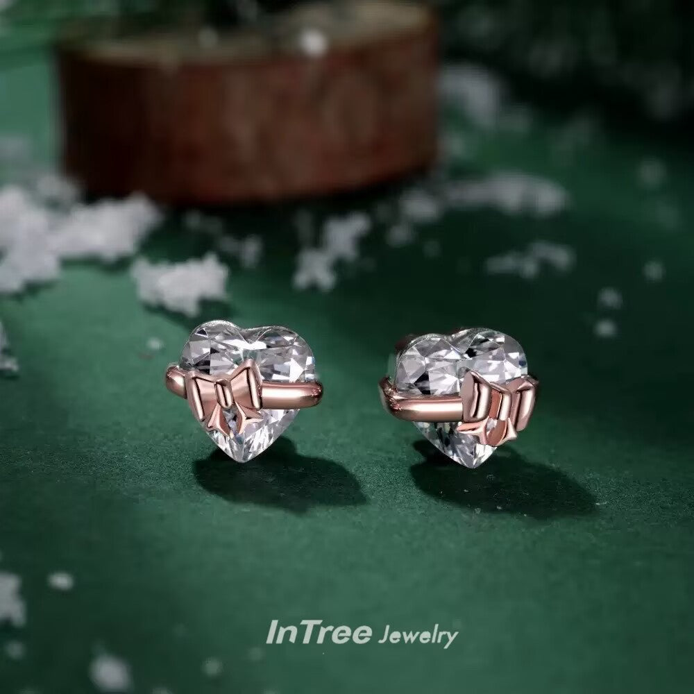 S925 Sterling Silver Bow Love Heart SET
