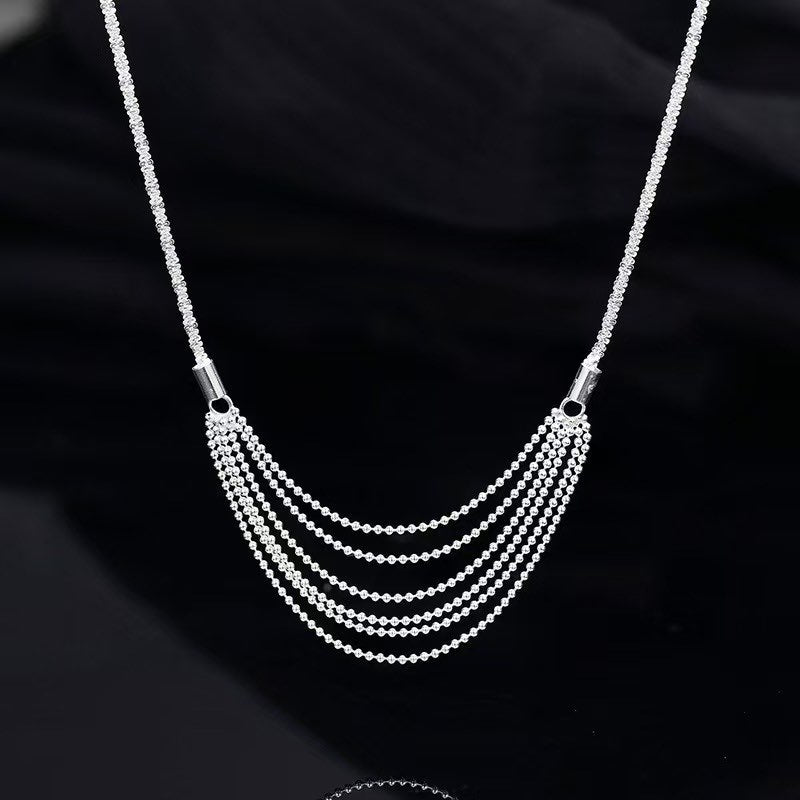 Tassel Design Sparkling Chain S925 Silver Necklace
