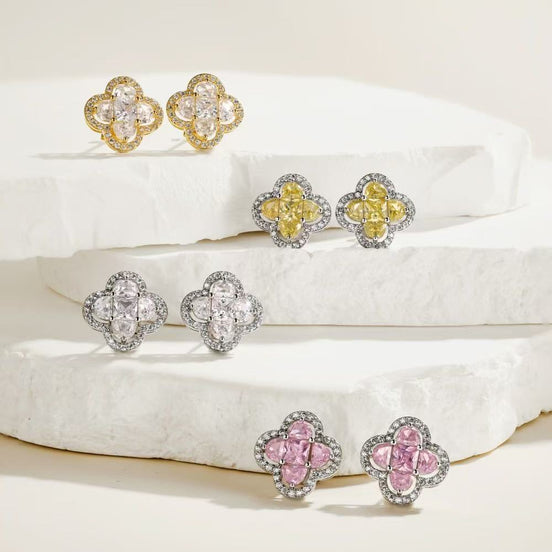 Four-leaf Clover S925 Sterling Silver Earrings set with Premium Zircon